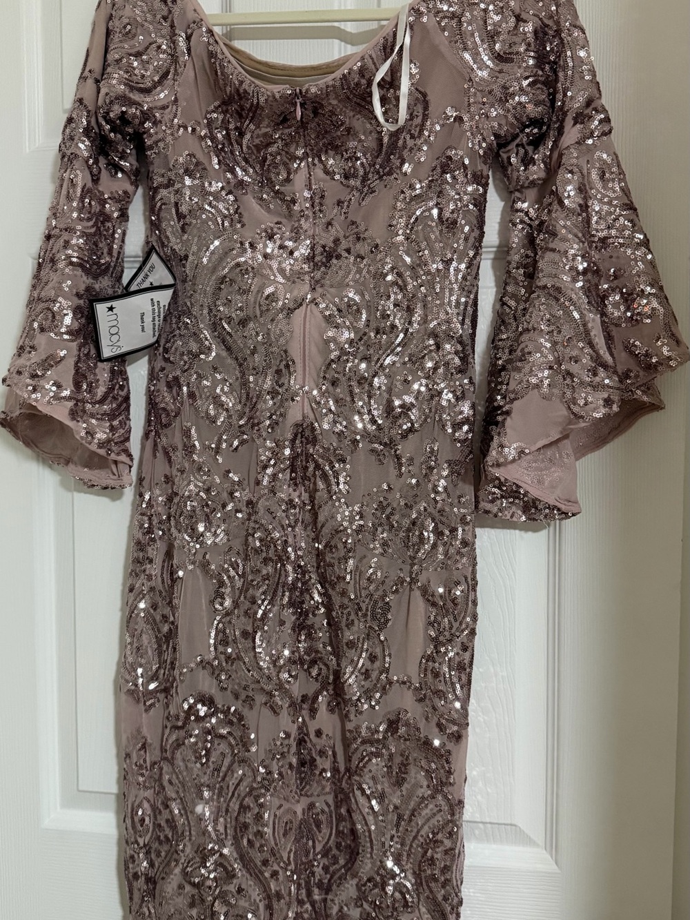 Embellished Blush Sequin Long Sleeve Dress - Picture 2 of 6